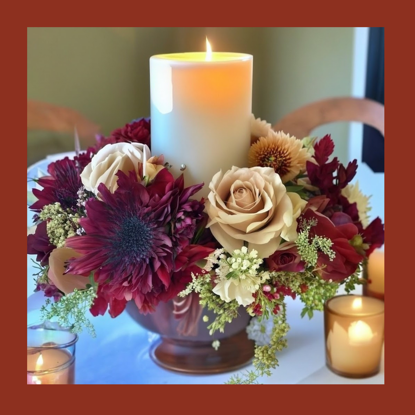 Thanksgiving Centerpiece "Candle "Lit" Glow" Flowers for Table