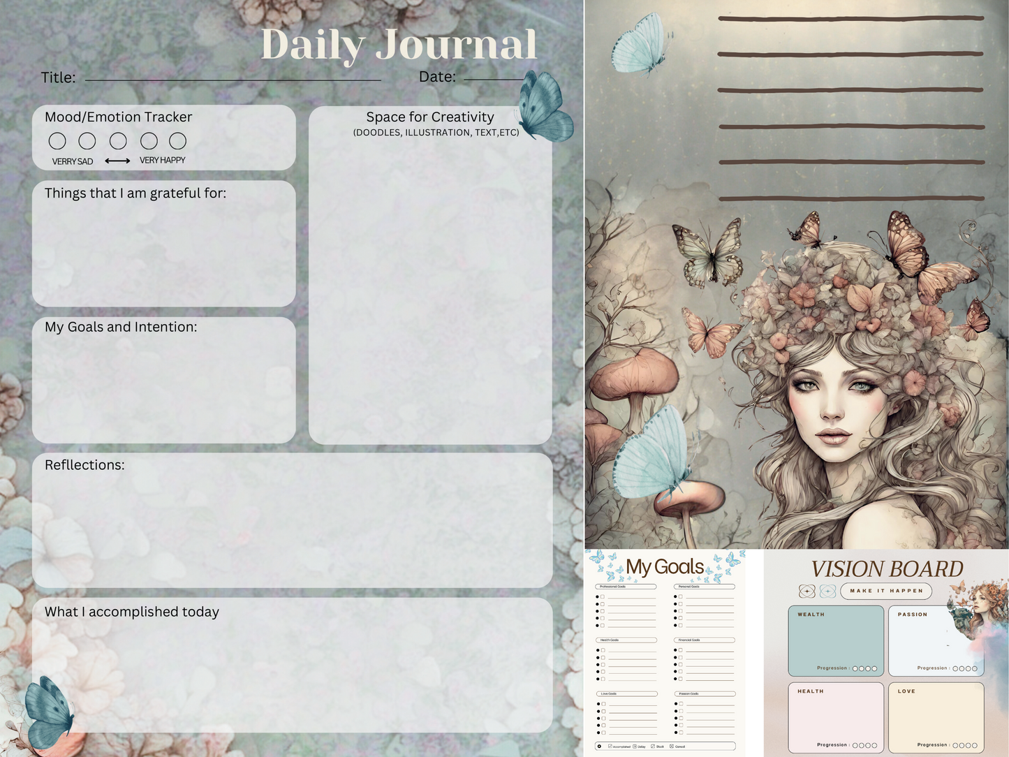 Fairy & Butterfly Bullet Journal Printable Download Fairy Journal 25 Page Set